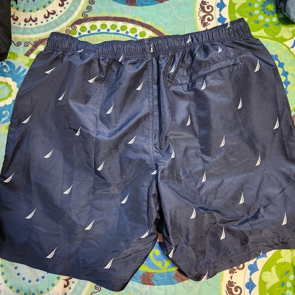 Nautica Navy Blue Swim Shorts with Sailboat Print - Picture 9 of 9